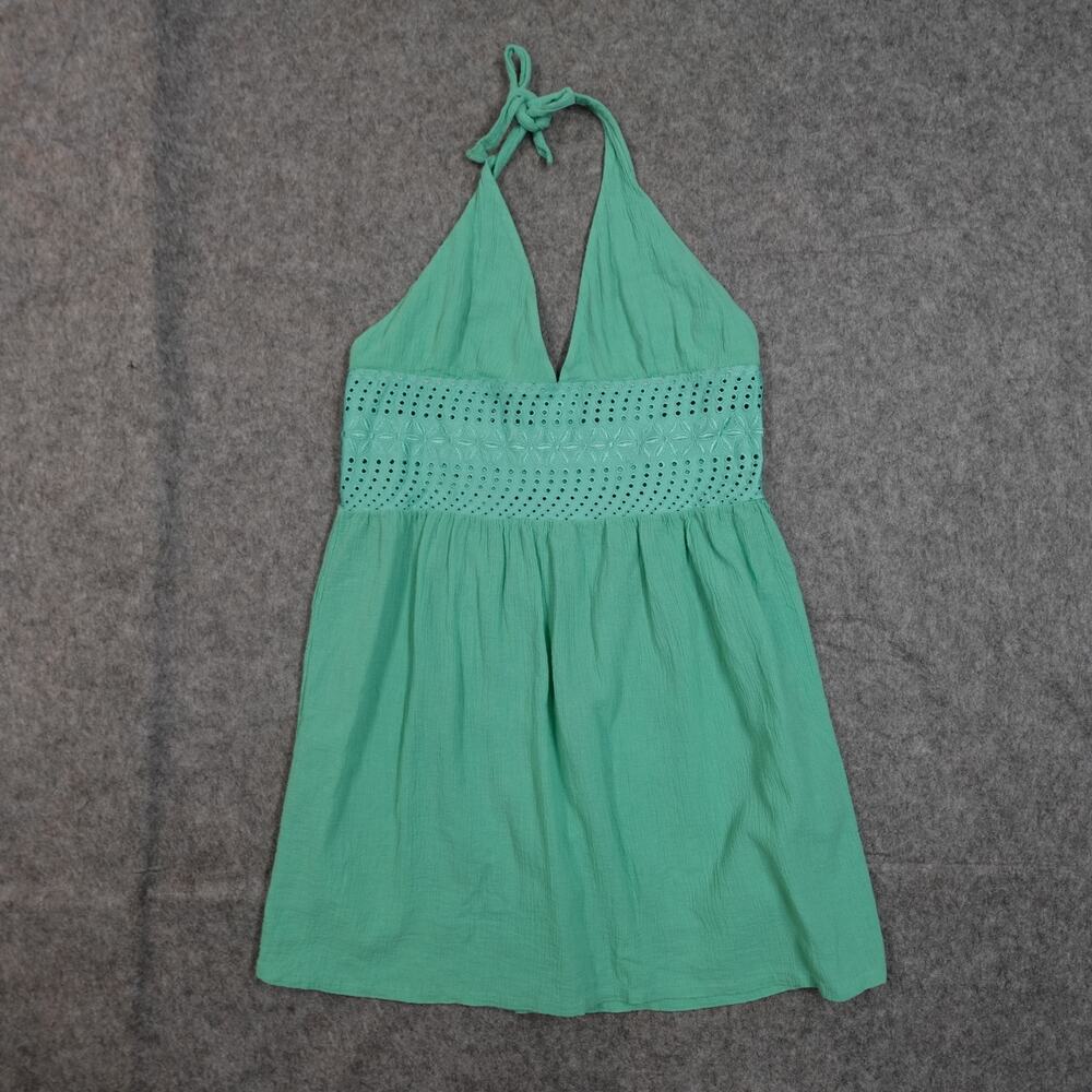 Ralph Lauren Top Womens XS/S? Halter Eyelet Green Beachy‎ Gauze Triangle